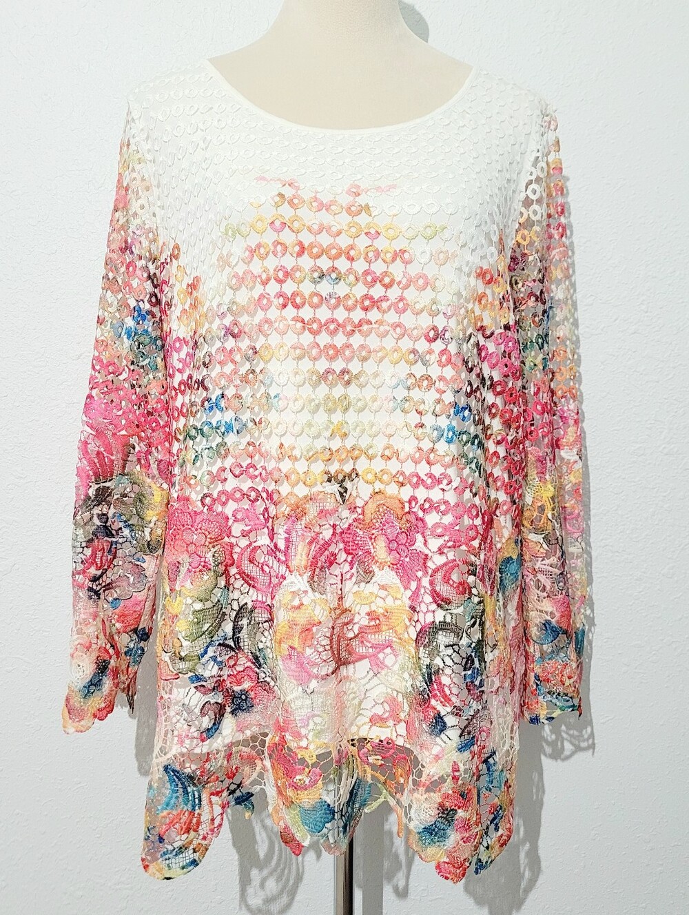 Soft Surroundings Lace Tunic Top Size Large Floral Crochet Overlay Boho Romantic - Picture 2 of 11